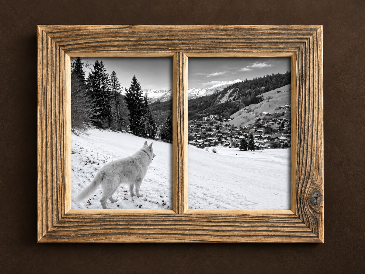 Cadre photo diptyque en vieux bois de bardage, fait main, Atelier Olivier Lerat